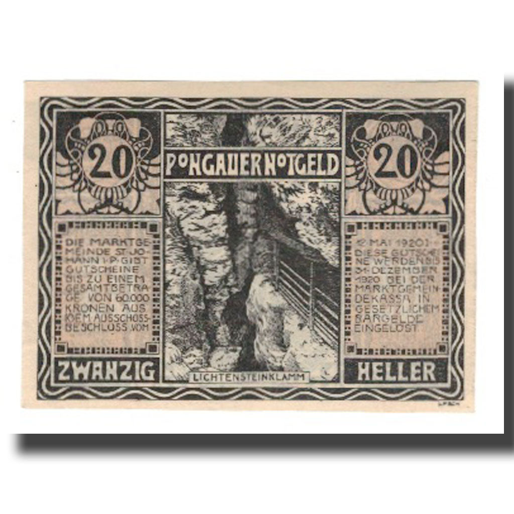 Banknote, Austria, St. Johann im Pongau Sbg. Marktgemeinde, 20 Heller, paysage