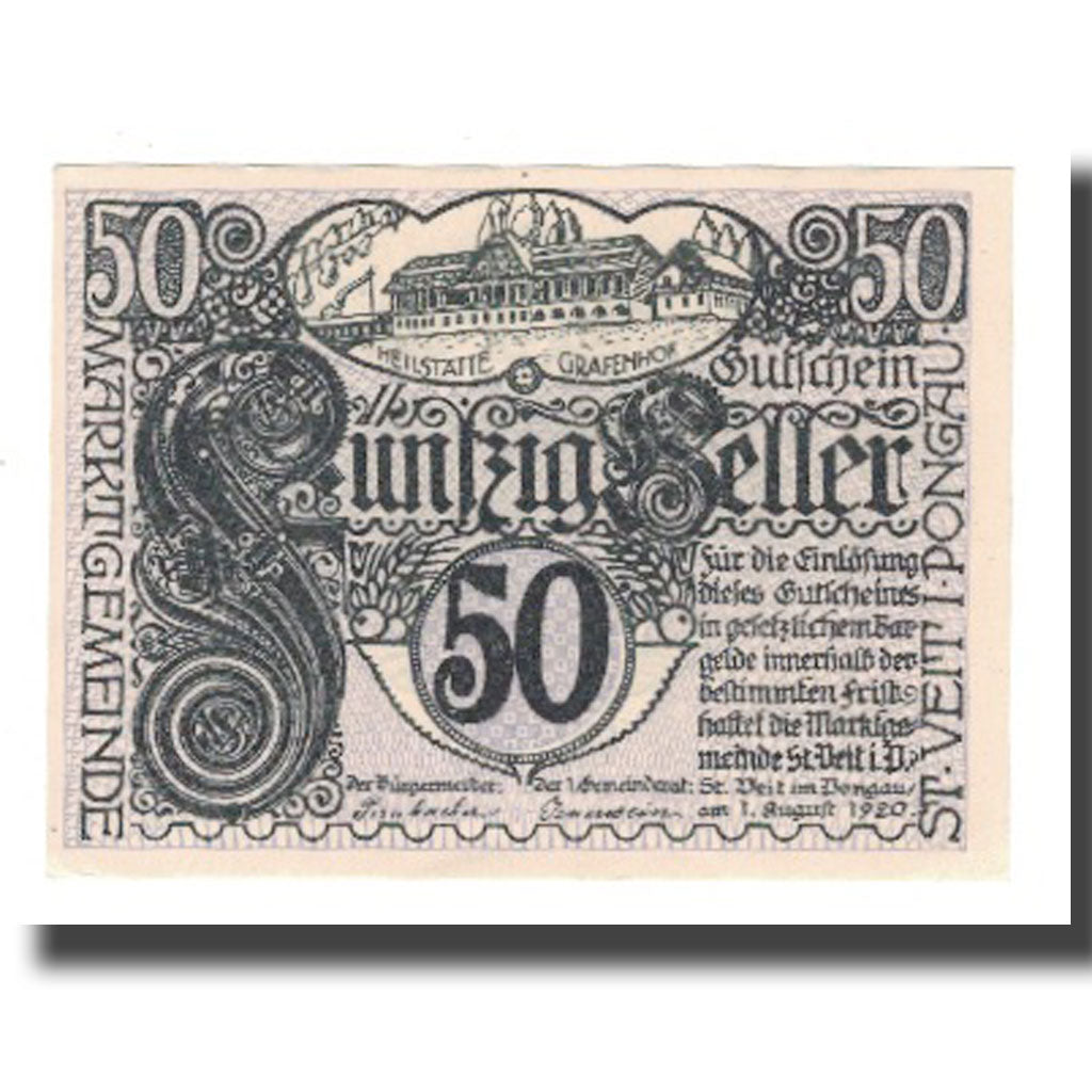Banknote, Austria, St. Veit im Pongau Sbg. Marktgemeinde, 50 Heller, personnage