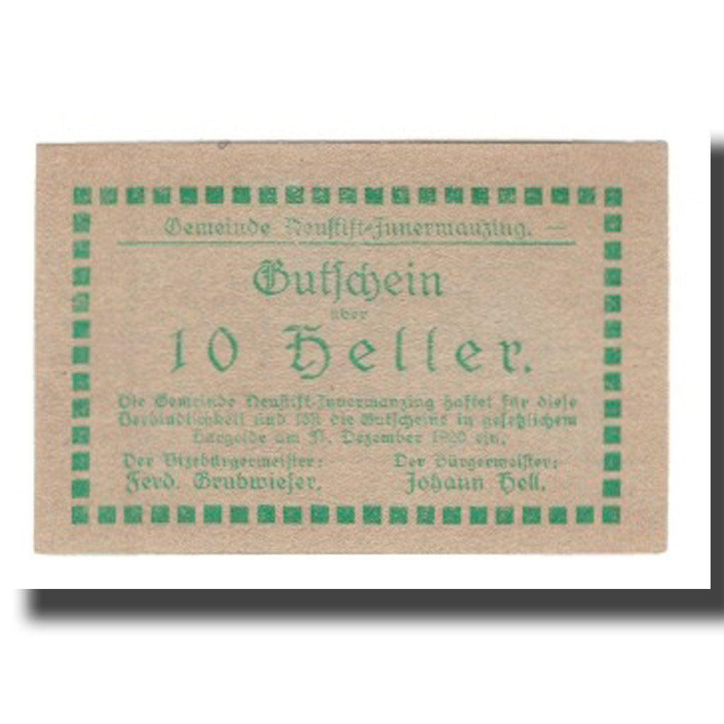 Geldschein, Österreich, Neustift-Innermanzing N.Ö. Gemeinde, 10 Heller, N.D