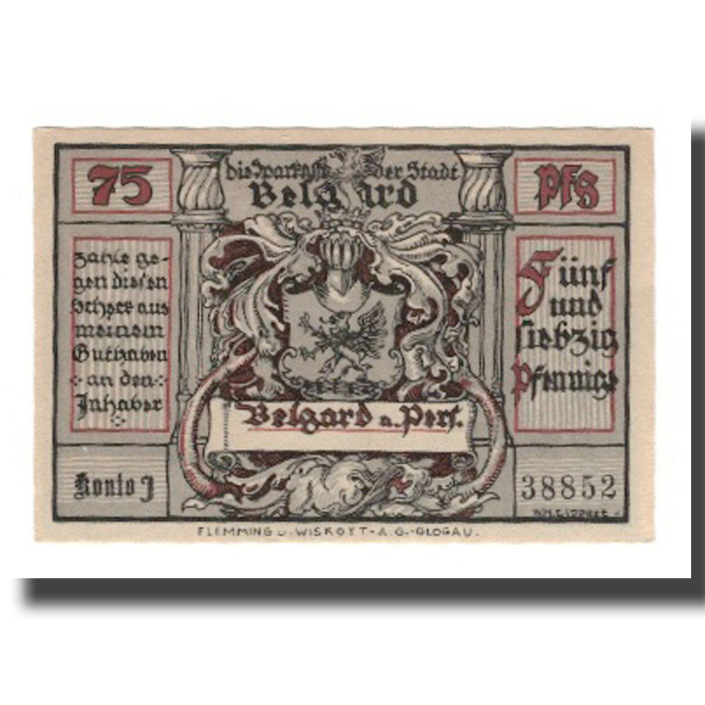 Geldschein, Deutschland, Belgard a. Persante Stadt, 75 Pfennig, personnage, VZ