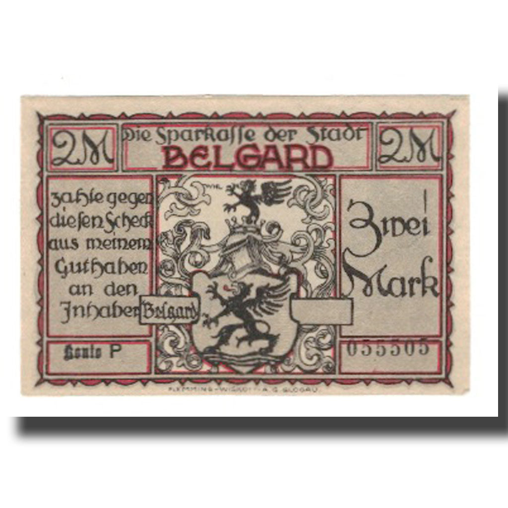 Billet, Allemagne, Belgard a. Persante Stadt, 2 Mark, personnage, SUP, Mehl:69.3