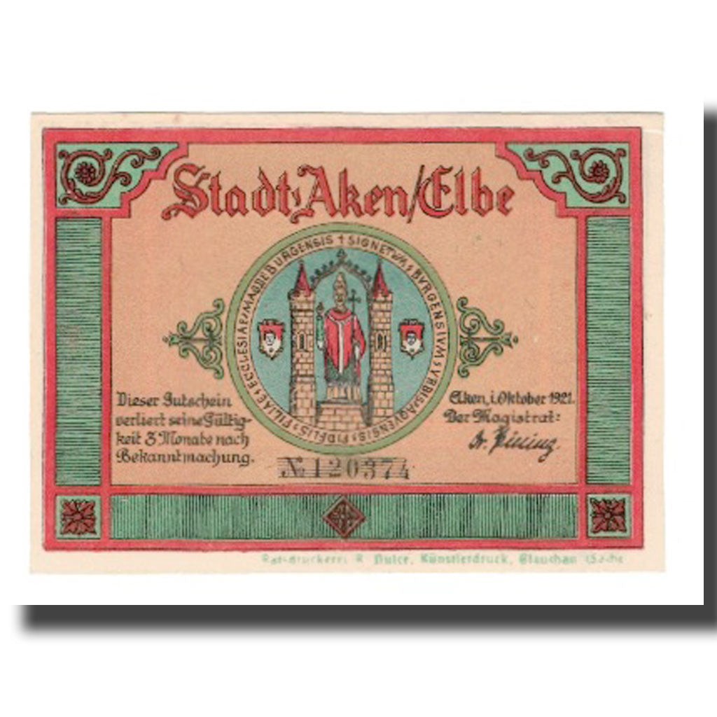 Banknote, Germany, Aken Stadt, 25 Pfennig, paysage, 1921, AU(55-58), Mehl:8.1