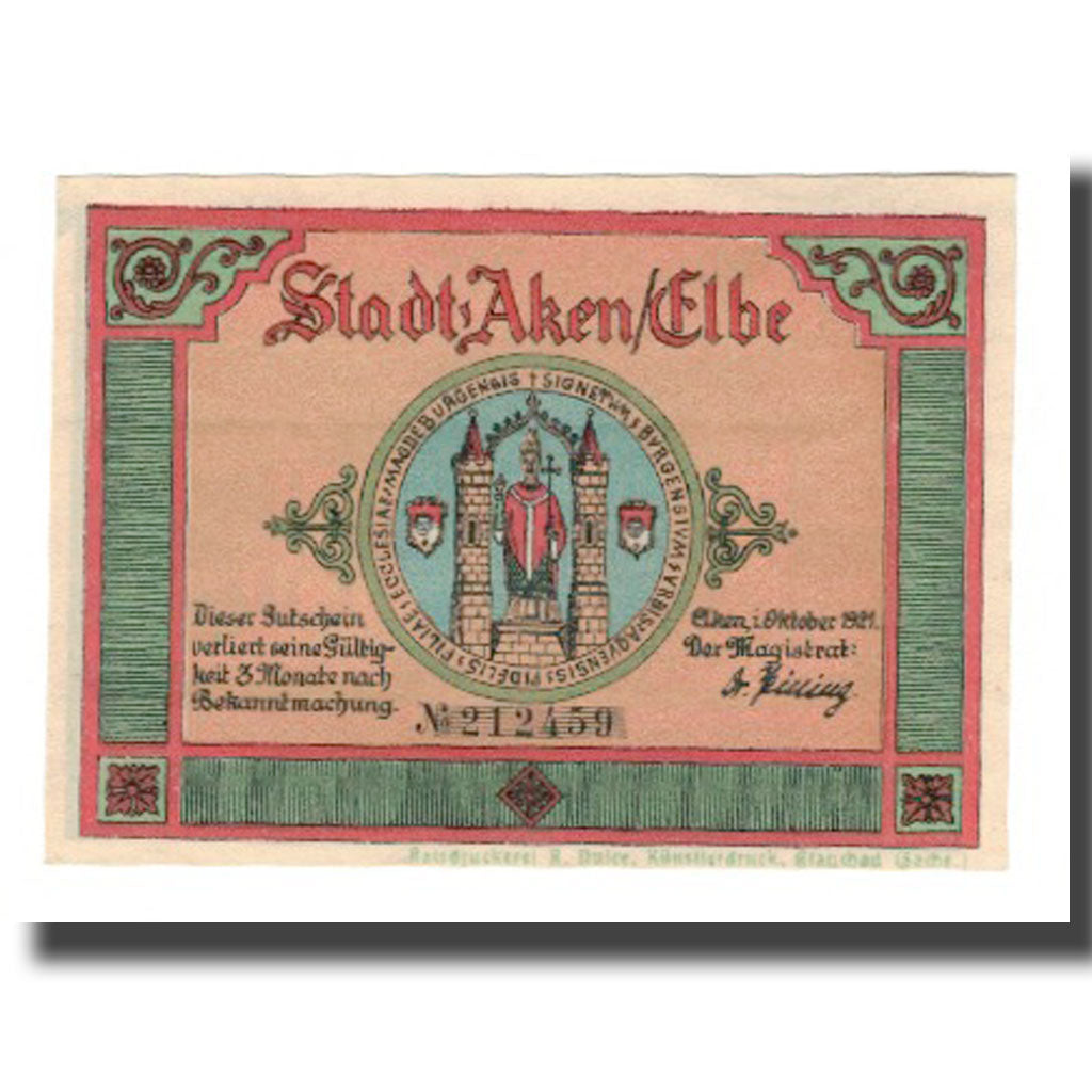 Billet, Allemagne, Aken Stadt, 50 Pfennig, Batiment, 1921, SUP, Mehl:8.1