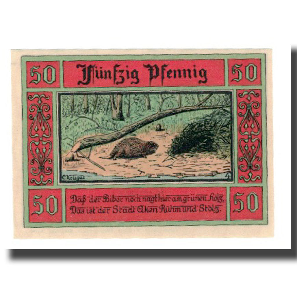 Geldschein, Deutschland, Aken Stadt, 50 Pfennig, animal, 1921, VZ, Mehl:8.1