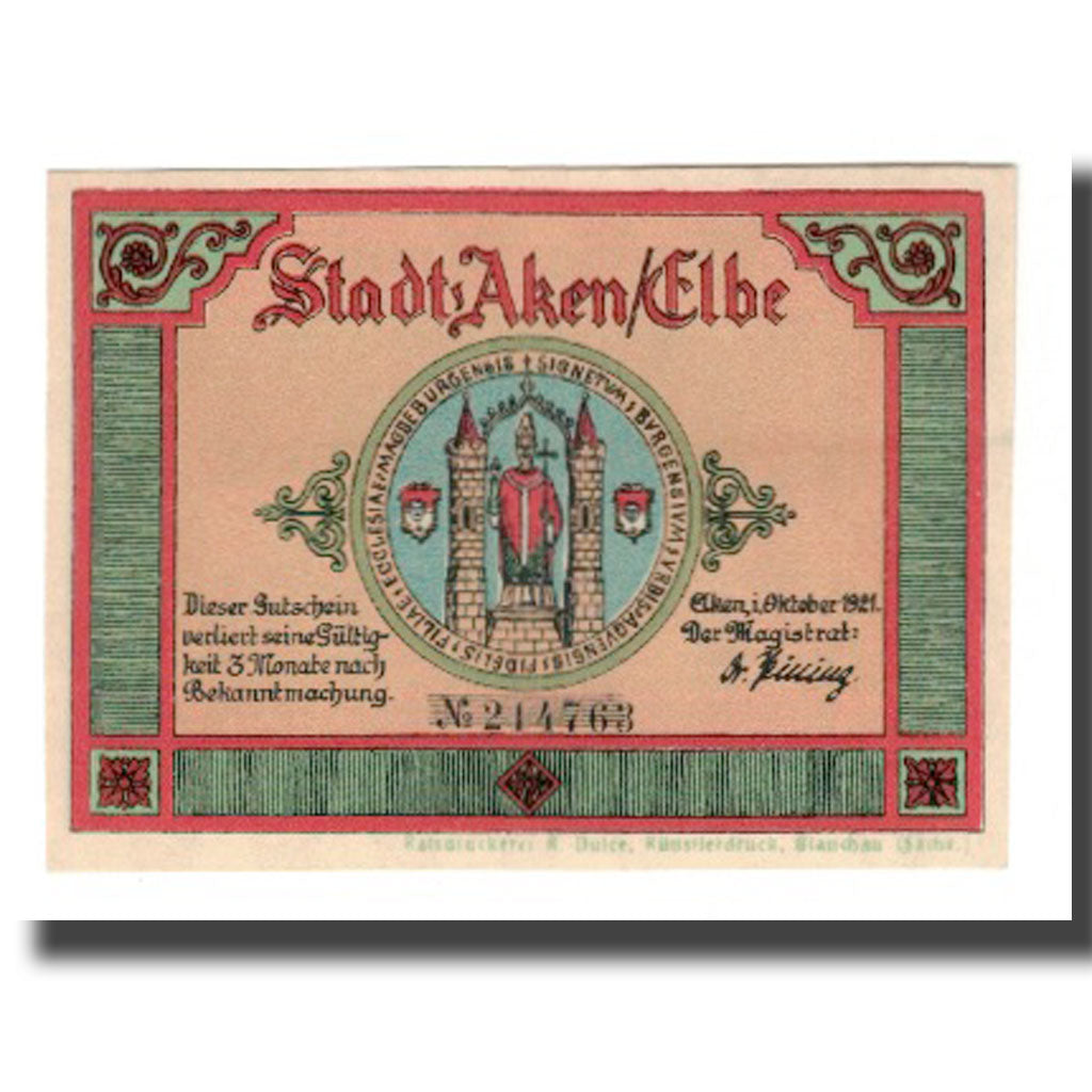 Banknote, Germany, Aken Stadt, 50 Pfennig, Bateaux, 1921, AU(55-58), Mehl:8.1