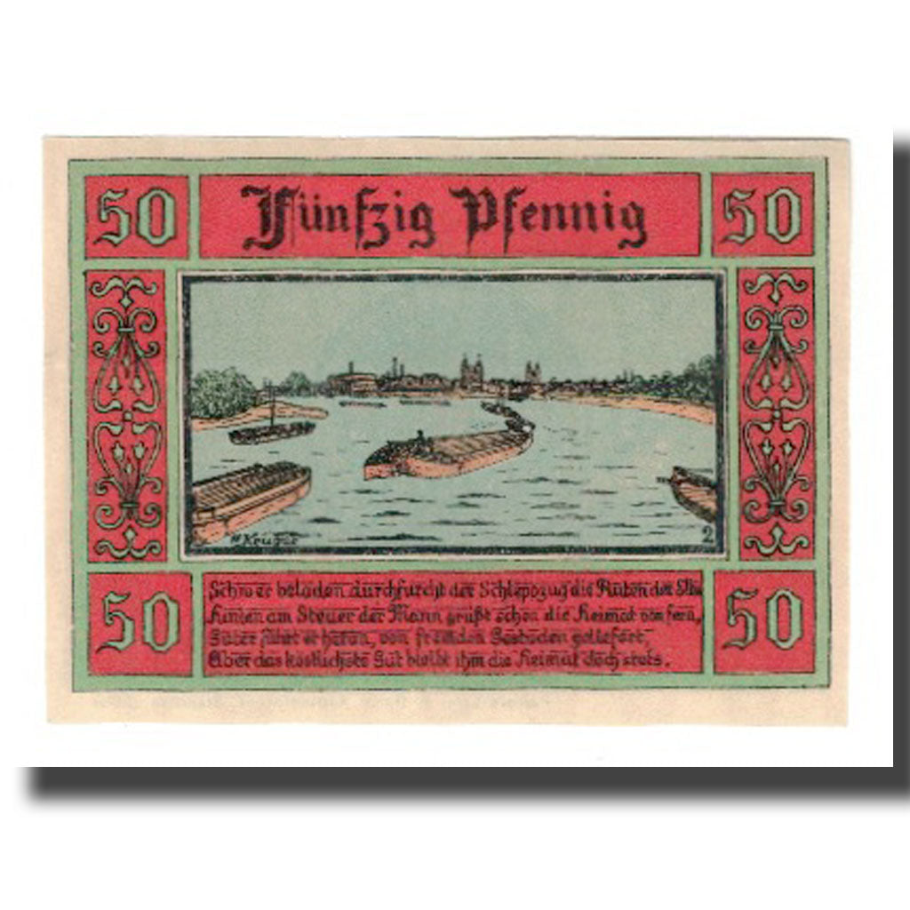 Banknote, Germany, Aken Stadt, 50 Pfennig, Bateaux, 1921, AU(55-58), Mehl:8.1