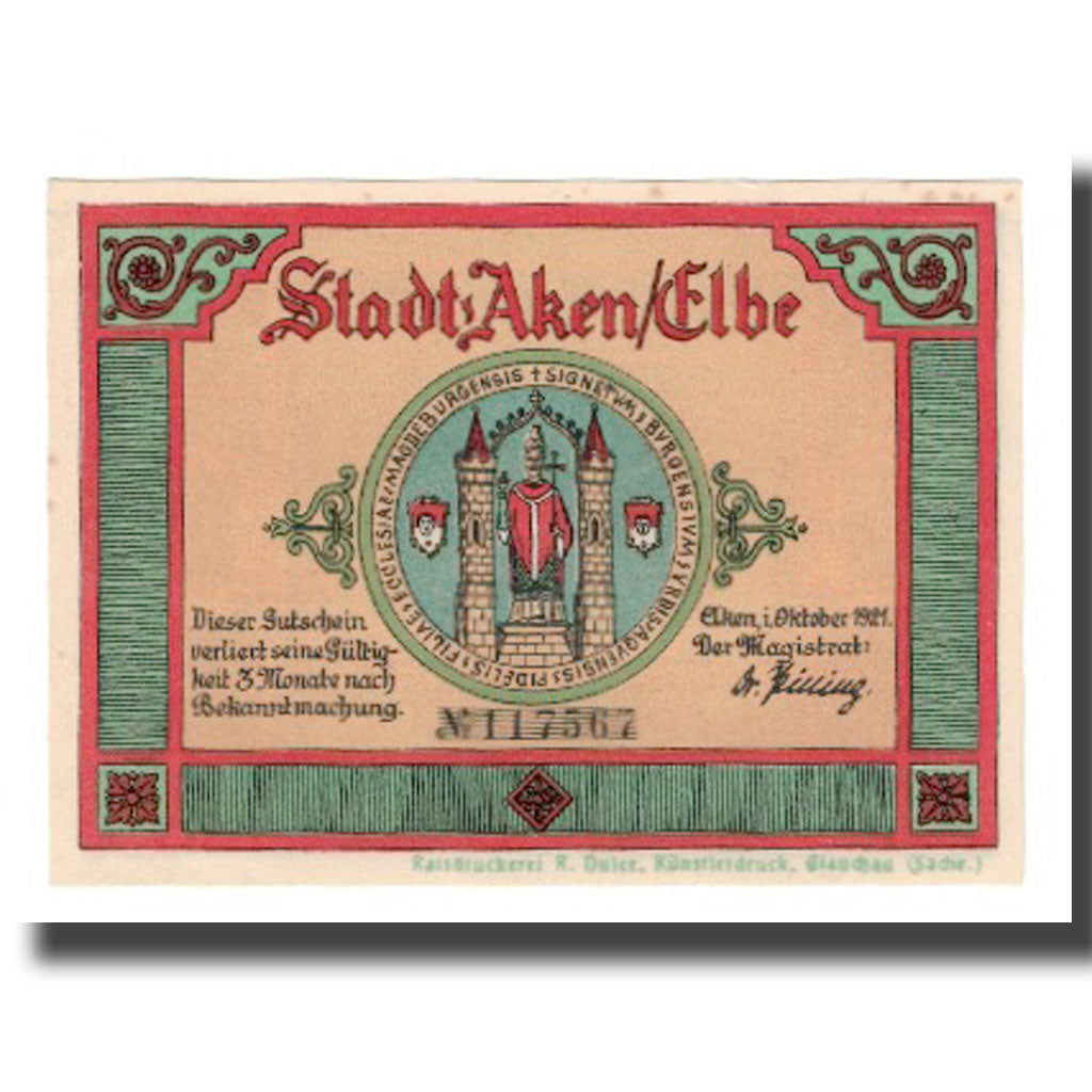 Banknote, Germany, Aken Stadt, 75 Pfennig, Batiment, 1921, AU(55-58), Mehl:8.1