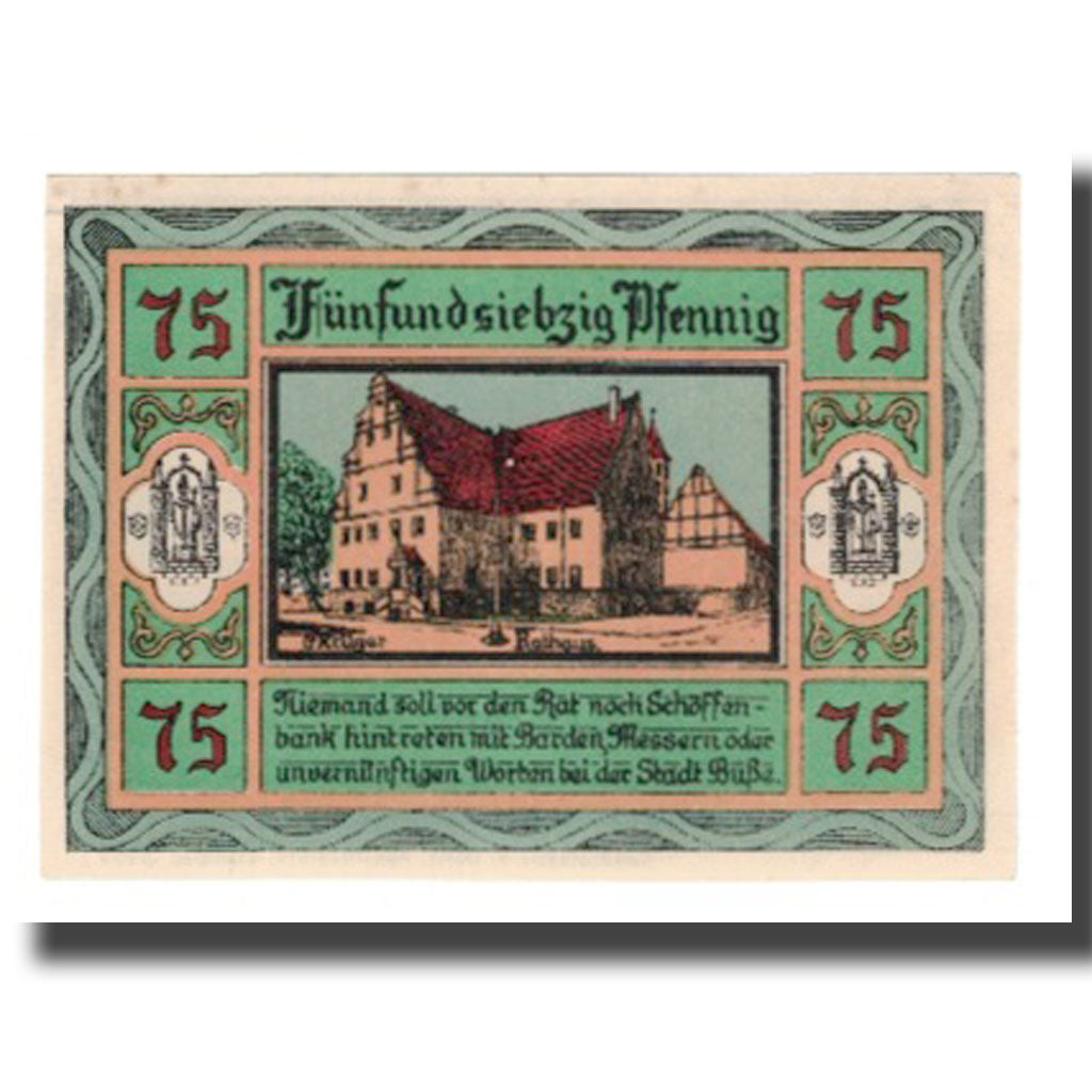 Banknote, Germany, Aken Stadt, 75 Pfennig, Batiment, 1921, AU(55-58), Mehl:8.1