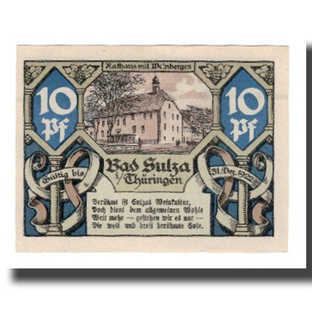 Banknote, Germany, Sulza Bad Stadt, 10 Pfennig, Batiment, 1922, 1922-12-31