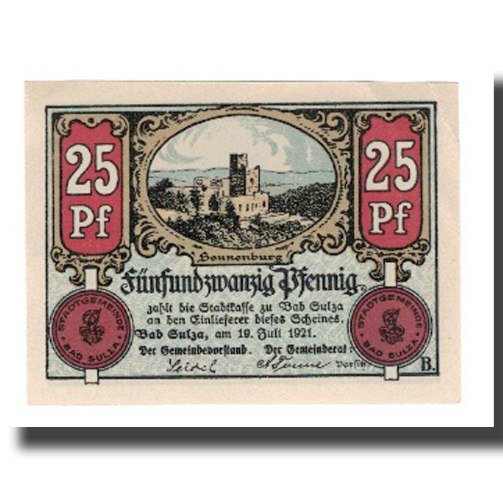 Banconote, Germania, Sulza Bad Stadt, 25 Pfennig, personnage, 1922, 1922-12-31