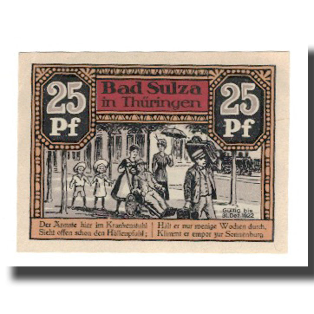 Banconote, Germania, Sulza Bad Stadt, 25 Pfennig, personnage, 1922, 1922-12-31