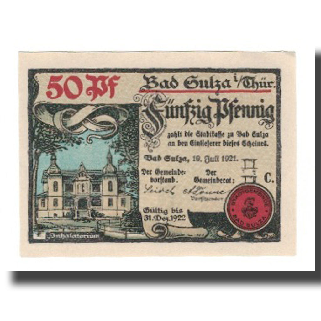 Nota, Alemanha, Sulza Bad Stadt, 50 Pfennig, personnage 1, 1922, 1922-12-31