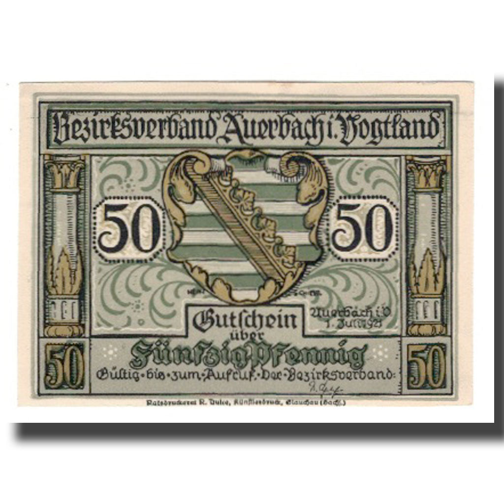 Banknote, Germany, Auerbach Amtshauptmannschaft, 50 Pfennig, valeur faciale