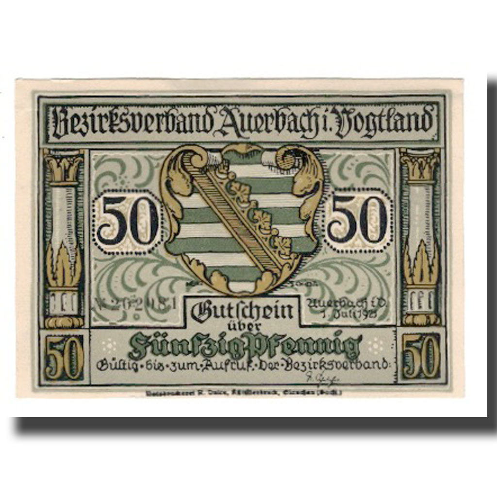 Banknote, Germany, Auerbach Amtshauptmannschaft, 50 Pfennig, valeur faciale