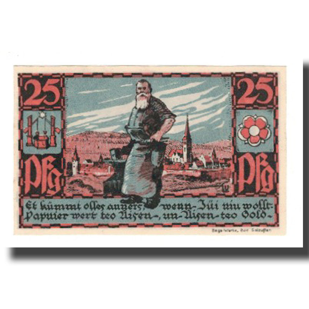 Billet, Allemagne, Salzuflen, Bad Stadt, 25 Pfennig, personnage, 1921, SUP
