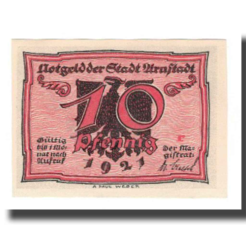 Billet, Allemagne, Urastadt, 10 Pfennig, personnage 2, 1921, SUP