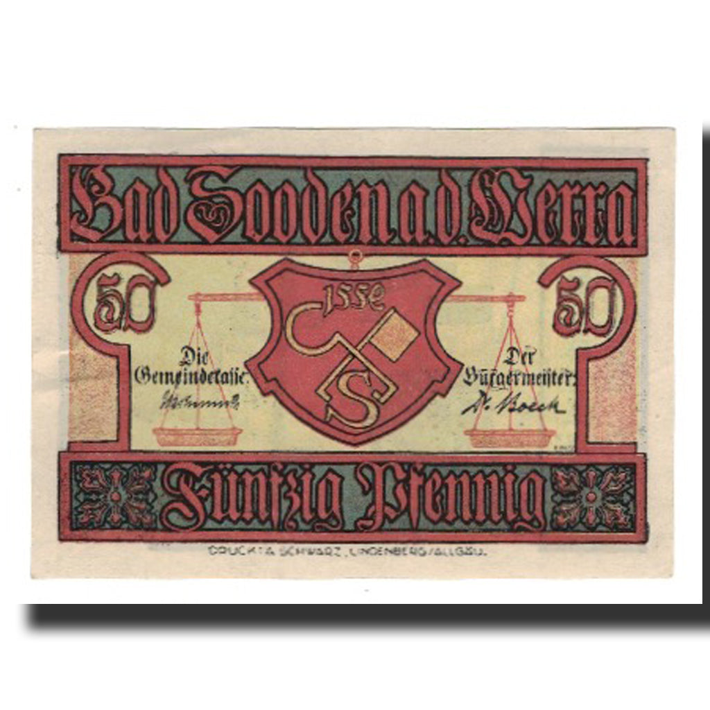 Banconote, Germania, Sooden a.d. Werra, Bad Gemeinde, 50 Pfennig, Batiment