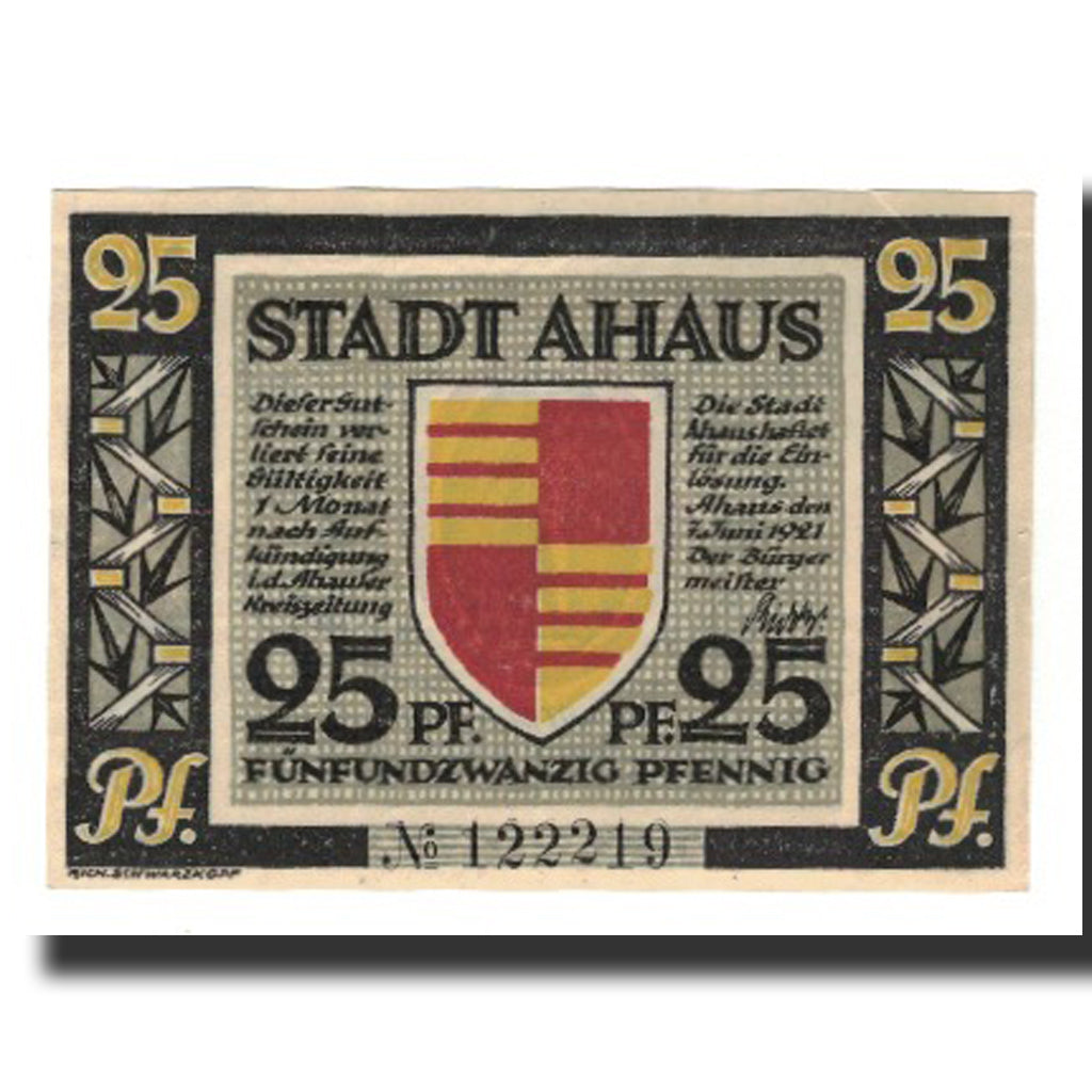 Billet, Allemagne, Ahaus Stadt, 25 Pfennig, personnage, 1921, 1921-06-07, SUP