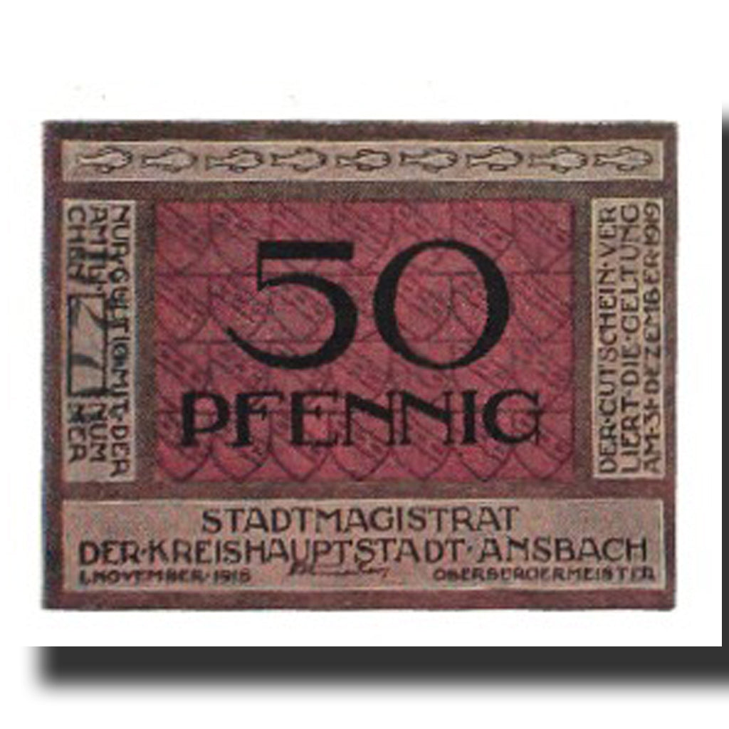 Banknote, Germany, Ansbach Stadt, 50 Pfennig, cavalier, 1919, 1919-12-31