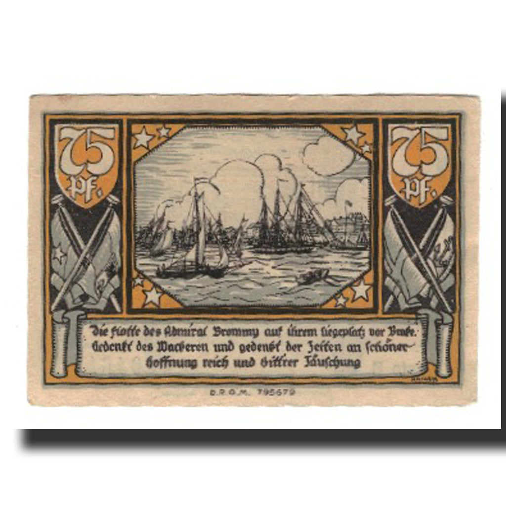 Banknote, Germany, Brake Stadtische Sparkasse, 75 Pfennig, Bateaux, Undated