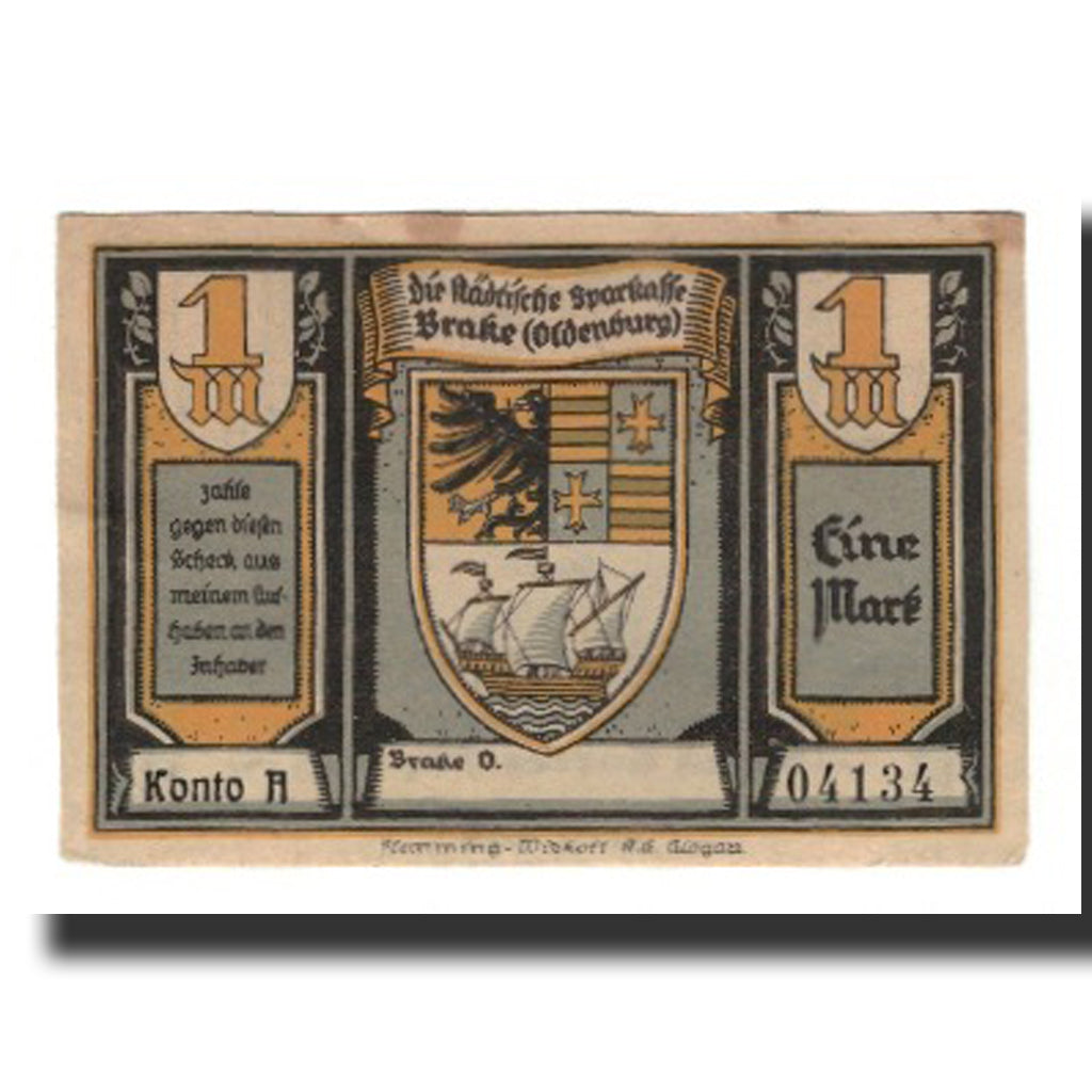Banknote, Germany, Brake Stadtische Sparkasse, 1 Mark, Bateaux, Undated (1922)