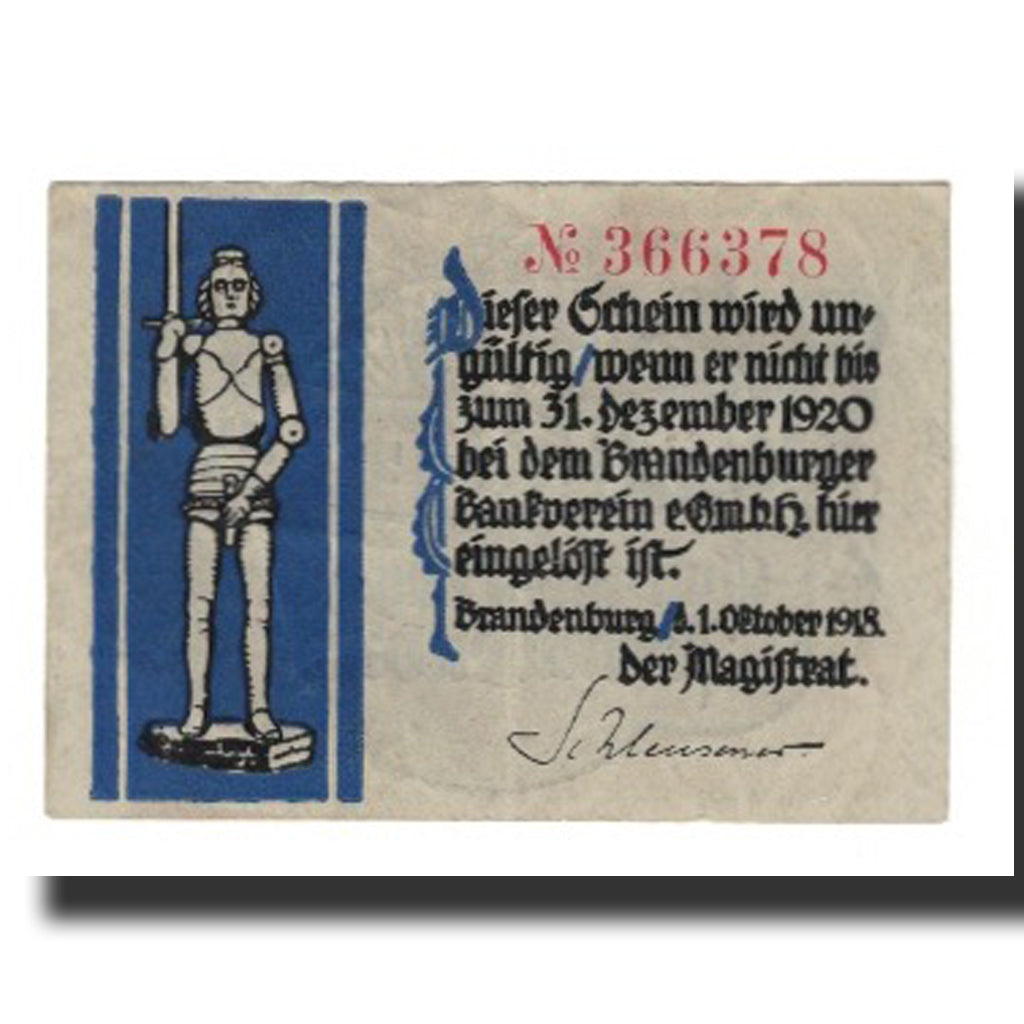 Banknote, Germany, Brandenburg a. Havel Stadt, 1/2 Mark, valeur faciale 1, 1920
