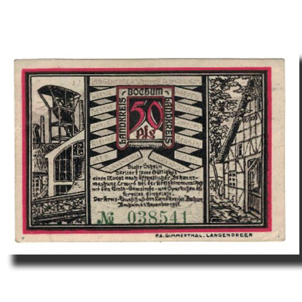 Geldschein, Deutschland, Bochum Landkreis, 50 Pfennig, personnage 4, 1921