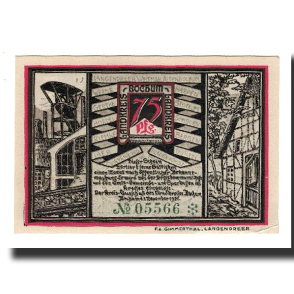 Banknot, Niemcy, Bochum Landkreis, 75 Pfennig, personnage 2, 1921, 1921-11-01