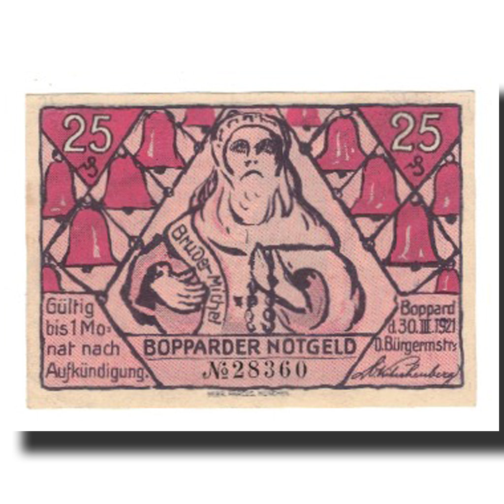 Banconote, Germania, Boppard Stadt, 25 Pfennig, personnage, 1921, 1921-03-30
