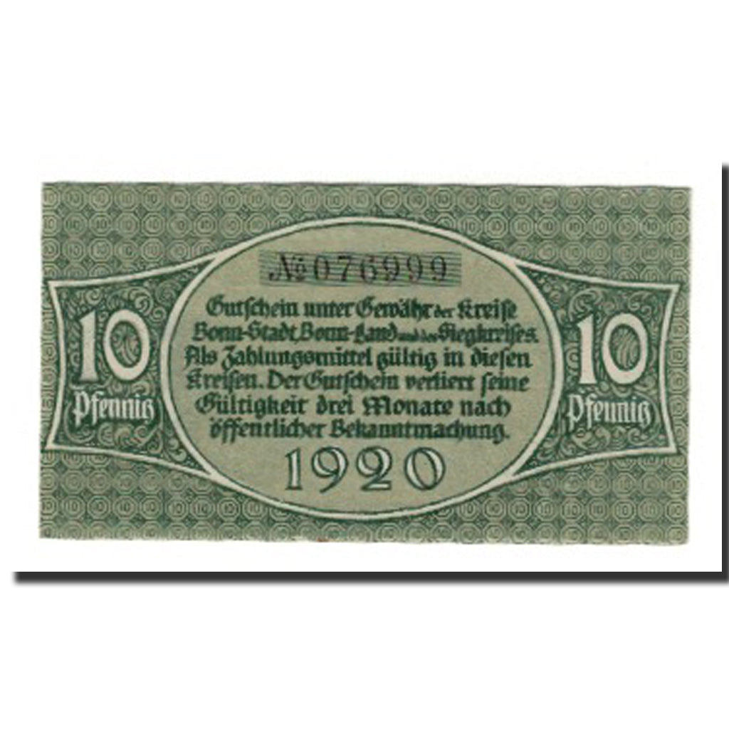 Banknote, Germany, Bonn Stadt und Landkreis und Siegkreis, 10 Pfennig