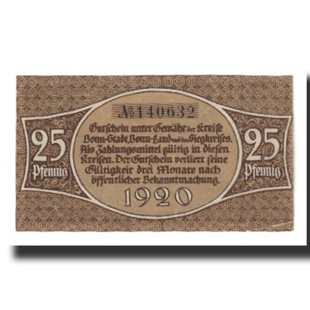 Banknote, Germany, Bonn Stadt und Landkreis und Siegkreis, 25 Pfennig