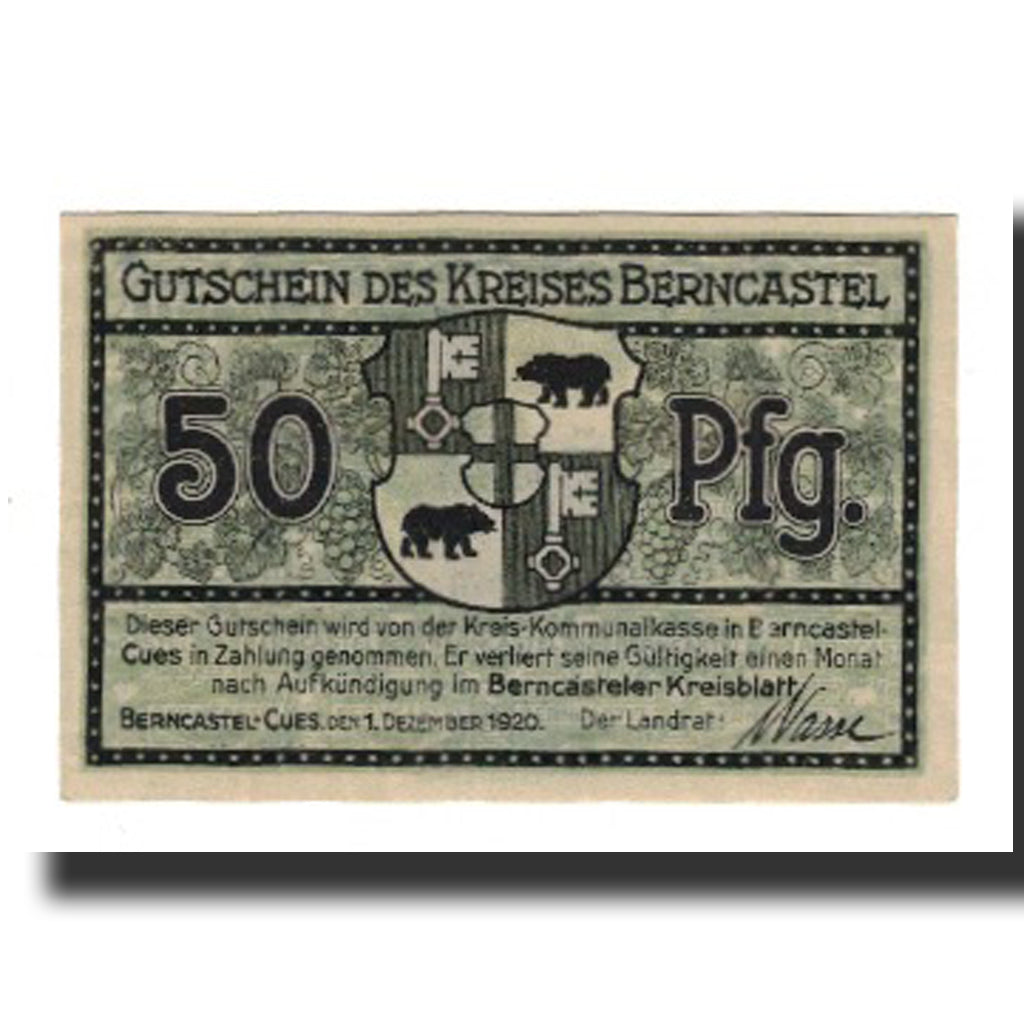Banknote, Germany, Berncastel-Cues Kreis, 50 Pfennig, ruine, 1920, 1920-12-01