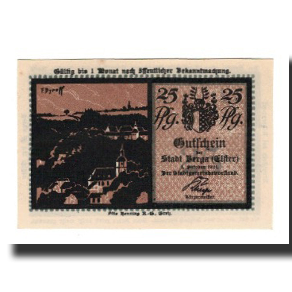 Banknote, Germany, Berga a.d. Elster Stadt, 25 Pfennig, personnage, 1921