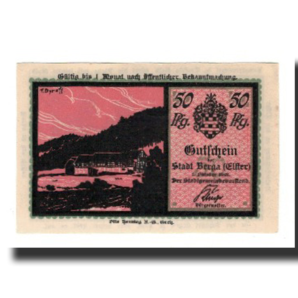 Banknote, Germany, Berga a.d. Elster Stadt, 50 Pfennig, personnage, 1921