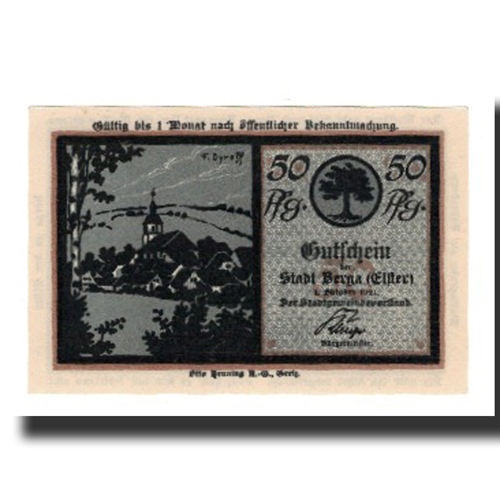 Banknote, Germany, Berga a.d. Elster Stadt, 50 Pfennig, personnage 1, 1921