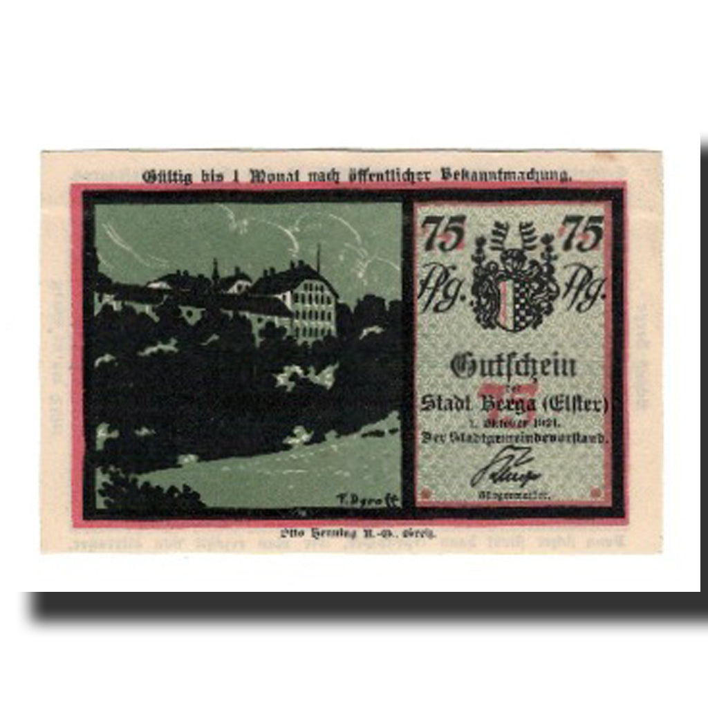 Banknote, Germany, Berga a.d. Elster Stadt, 75 Pfennig, personnage, 1921