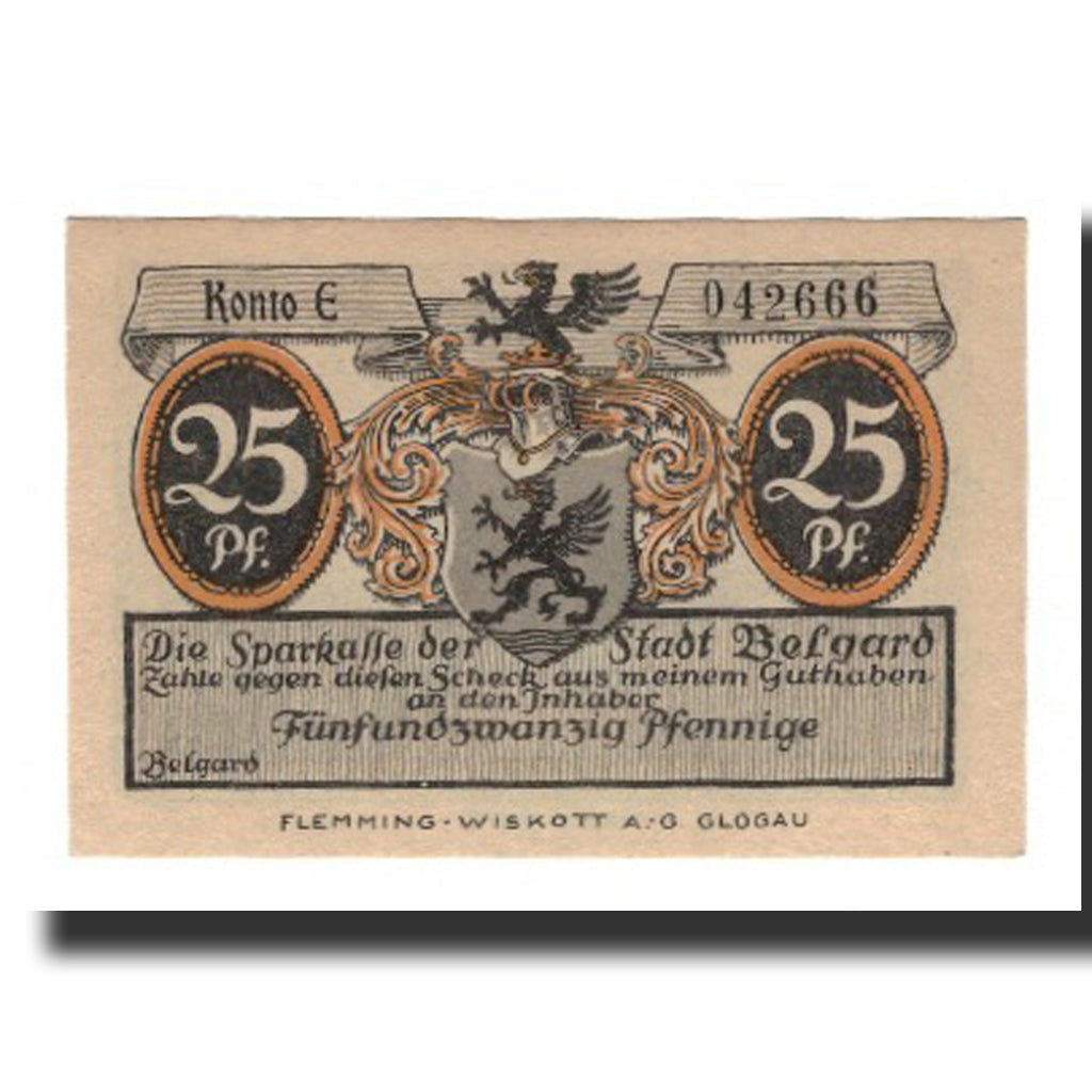 Biljet, Duitsland, Belgard a. Persante Stadt, 25 Pfennig, personnage, SUP