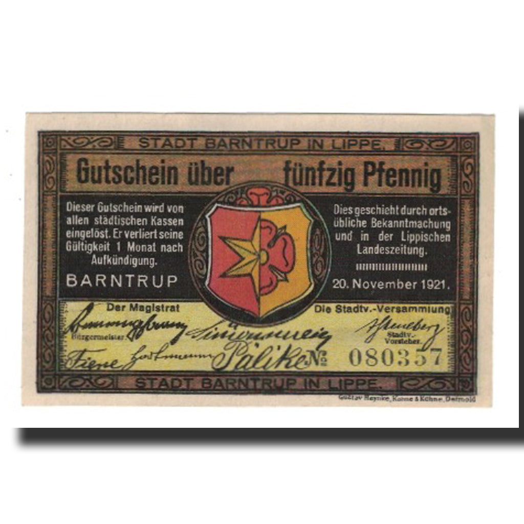 Banknote, Germany, Barntrup Stadt, 50 Pfennig, personnage, 1921, 1921-11-20