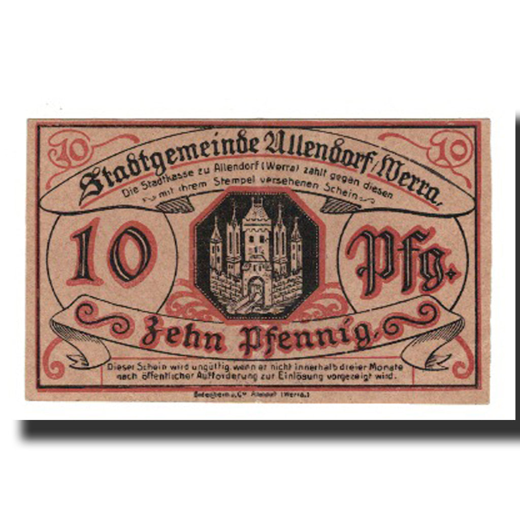 Banknote, Germany, Stadtgemeinde Allendorf (Werra), 10 Pfennig, N.D, EF(40-45)