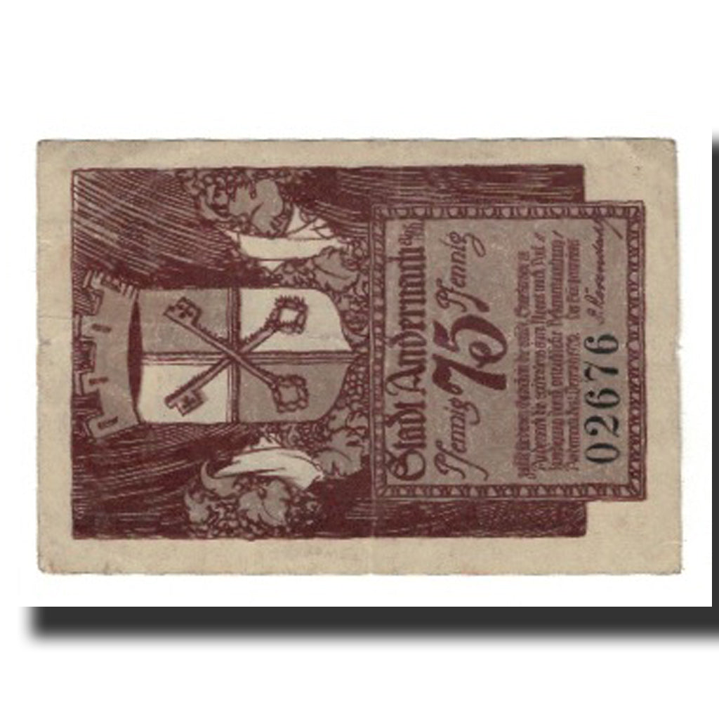 Banknote, Germany, Andernach Stadt, 75 Pfennig, Batiment, 1920, 1920-11-01