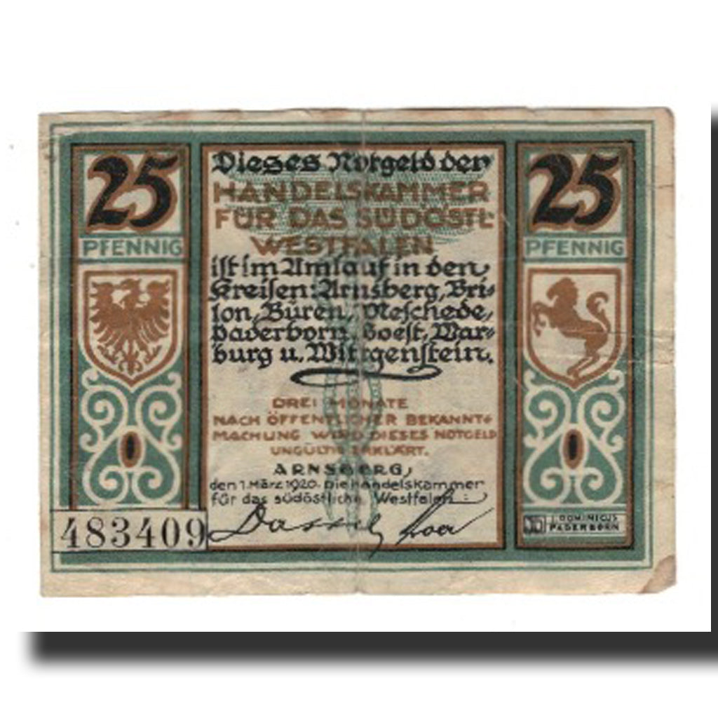 Banconote, Germania, Arnsberg Handelskammer für das südöstliche Westfalen, 25