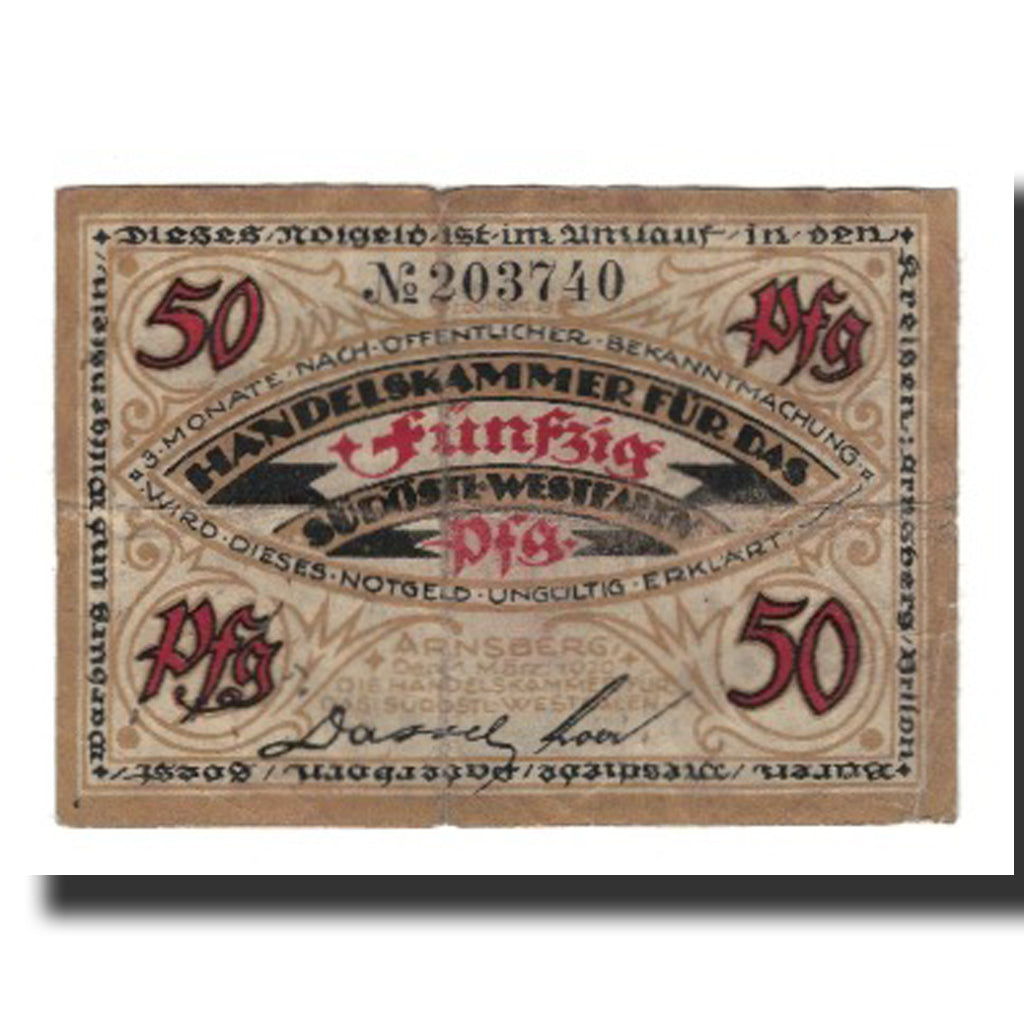 Banknote, Germany, Arnsberg Handelskammer für das südöstliche Westfalen, 50