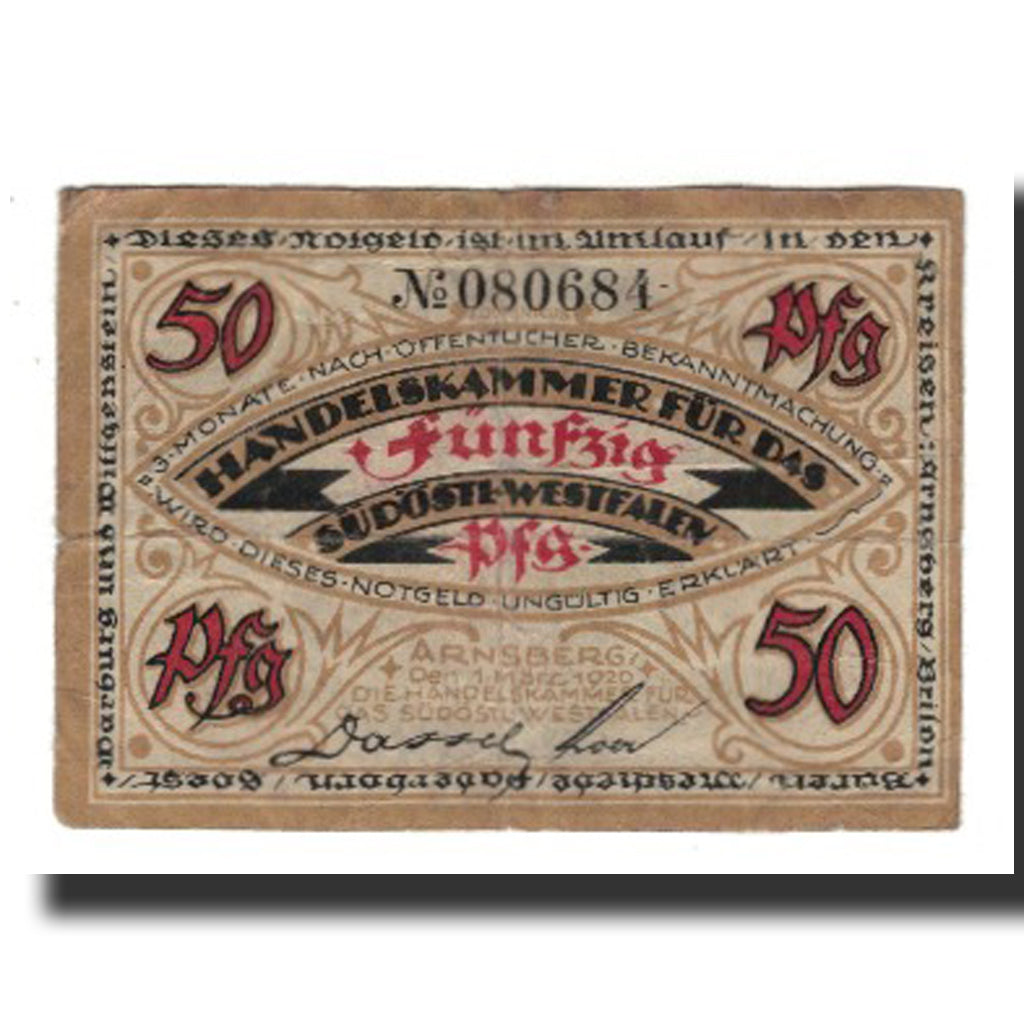 Banknote, Germany, Arnsberg Handelskammer für das südöstliche Westfalen, 50