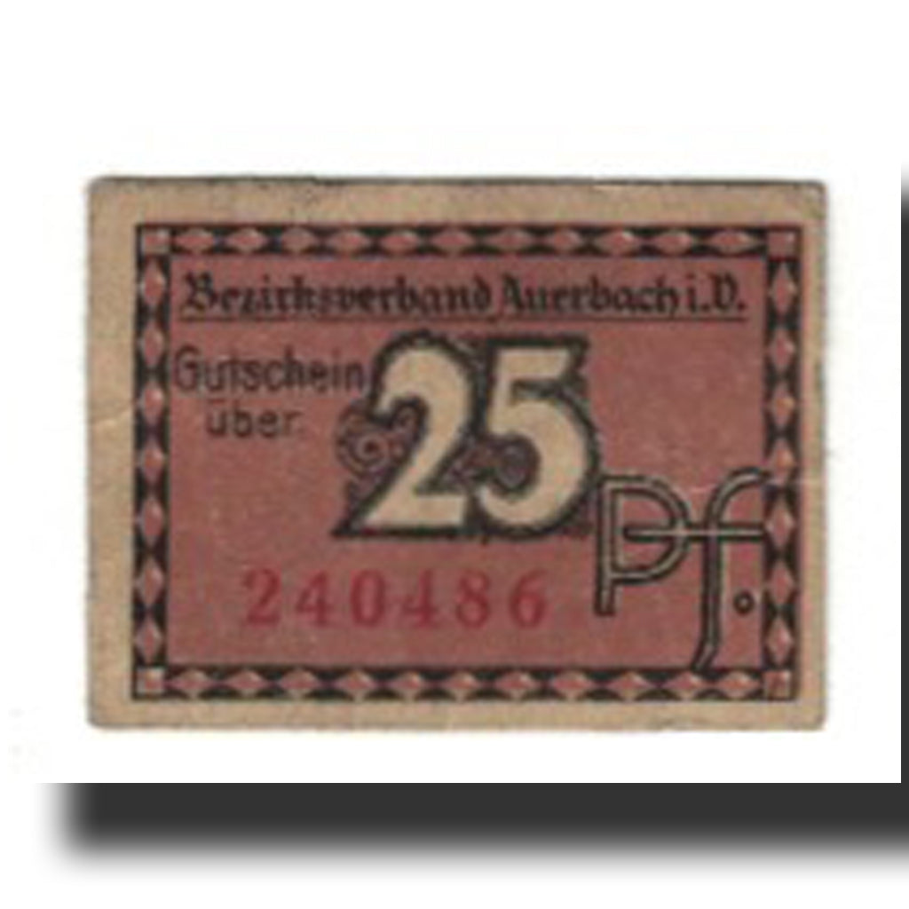 Banknote, Germany, Auerbach Amtshauptmannschaft, 25 Pfennig, paysage, 1920