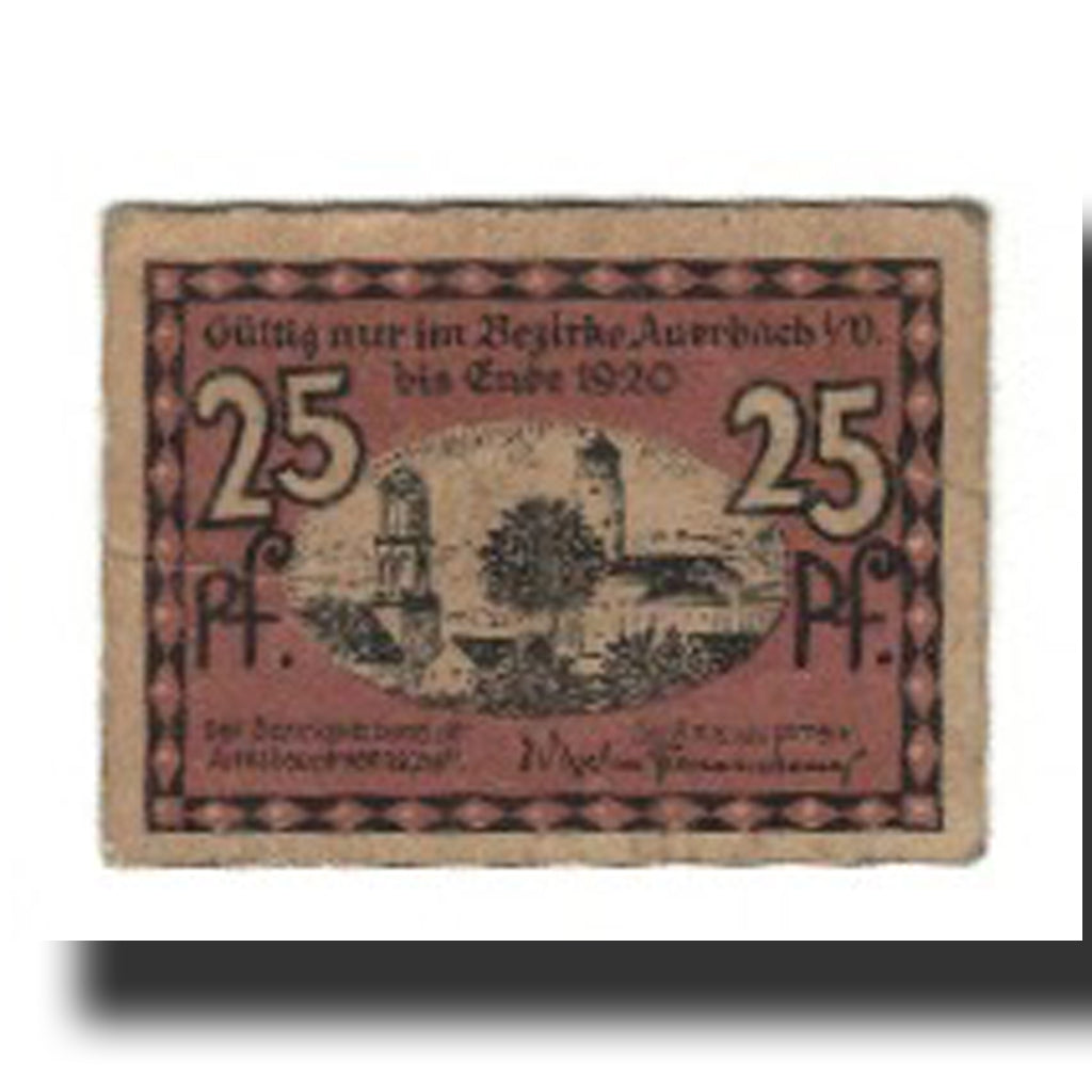 Banknote, Germany, Auerbach Amtshauptmannschaft, 25 Pfennig, paysage, 1920