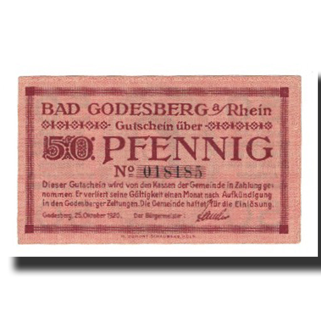 Banknote, Germany, Godesberg Bad Stadt, 50 Pfennig, portrait, 1920, 1920-10-25