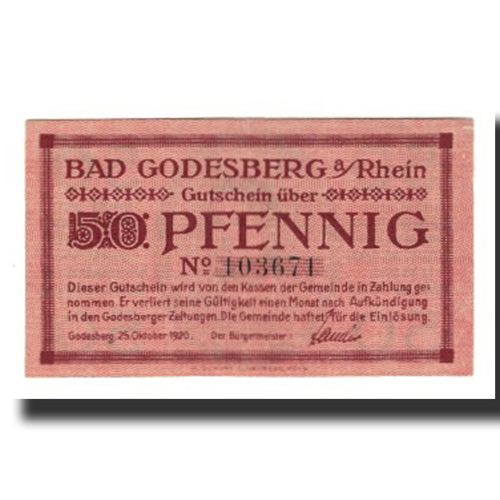 Banknote, Germany, Godesberg Bad Stadt, 50 Pfennig, portrait 1, 1920