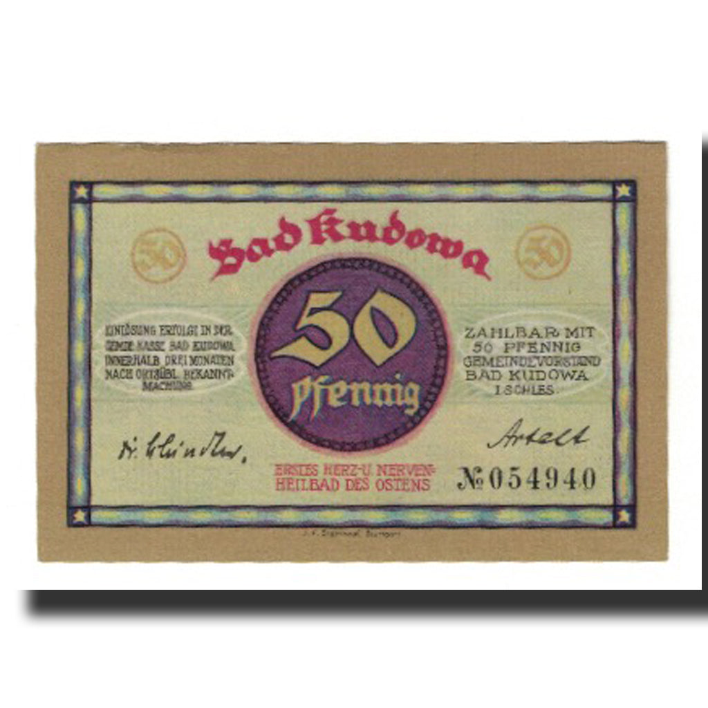 Banknote, Germany, Kudowa Bad Gemeinde, 50 Pfennig, paysage, undated (1921)