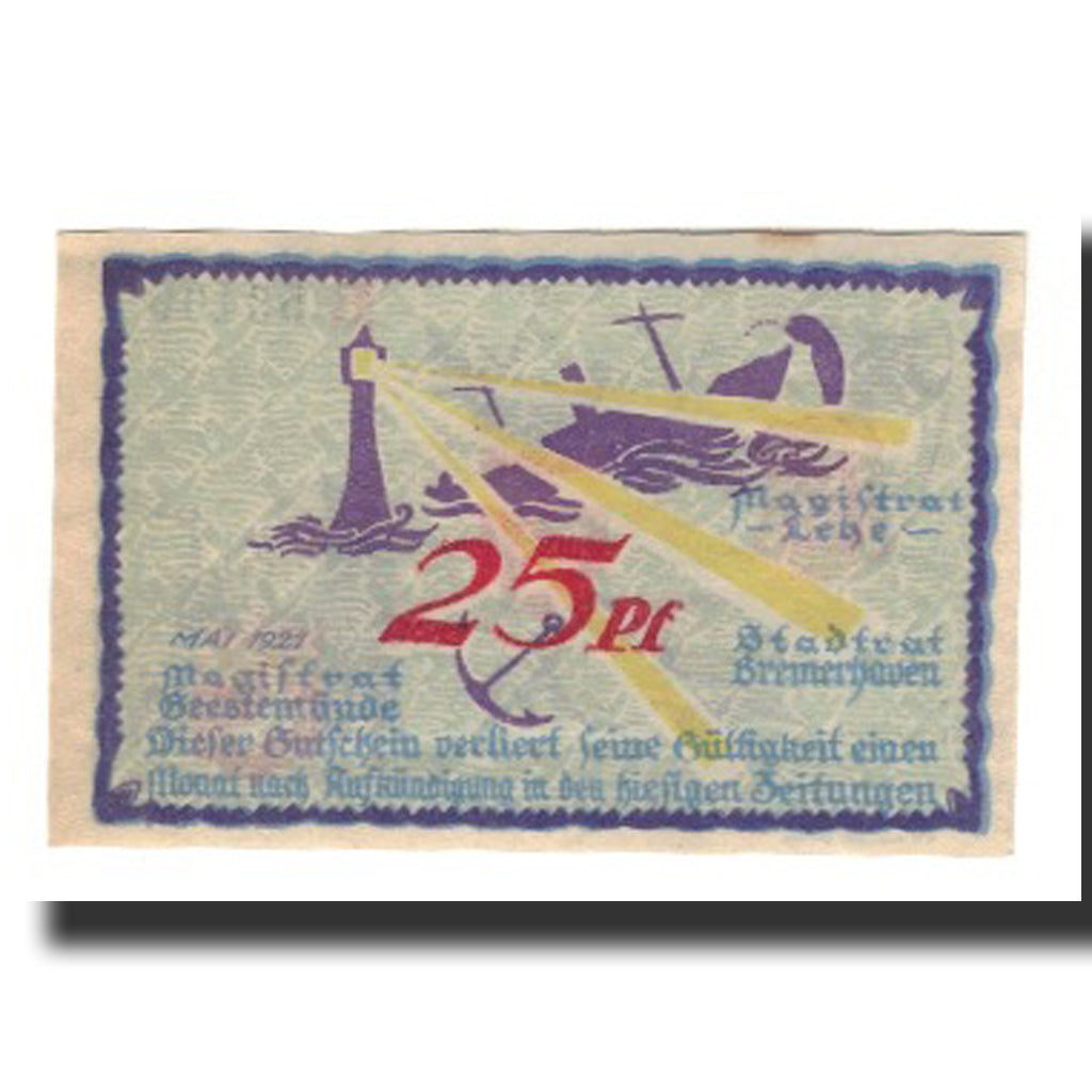 Banknote, Germany, Bremerhaven Geestemünde und Lehe Städte, 25 Pfennig, valeur