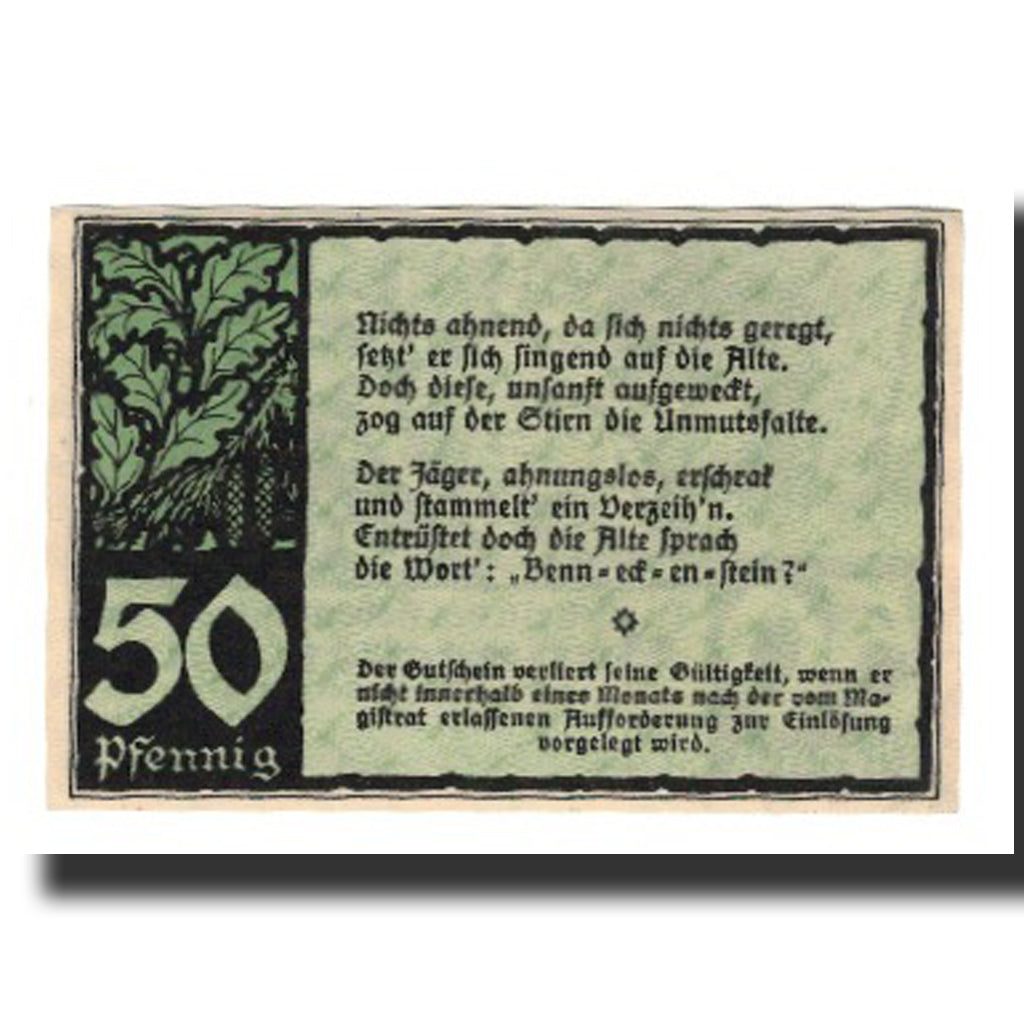 Banknote, Germany, Benneckenstein Stadt, 50 Pfennig, Texte, 1921, AU(55-58)